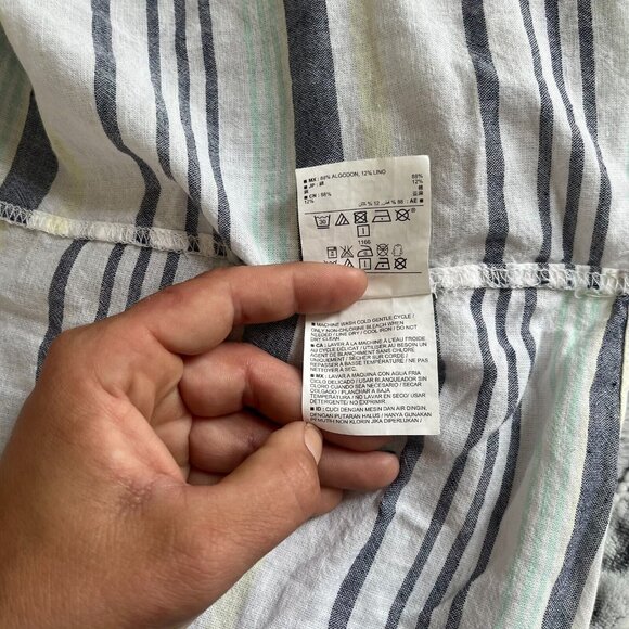 Old Navy Women Top Plus Size XXL Blue Stripe Linen Blend Button Up Coastal 16635 - Picture 5 of 9